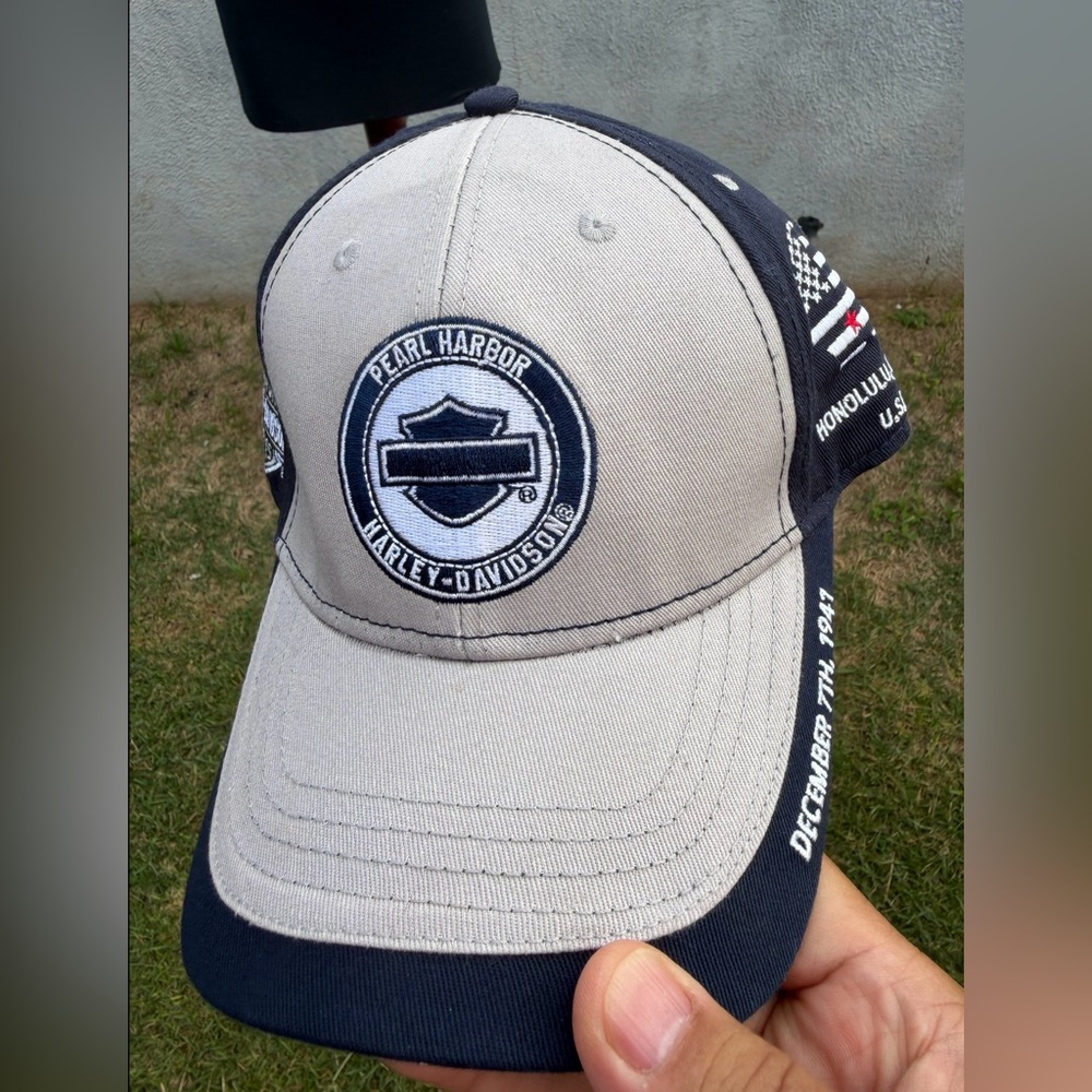 PreOwned Harley Davidson Baseball Hat  Gray Blue Pearl Harbor Honolulu Hawaii